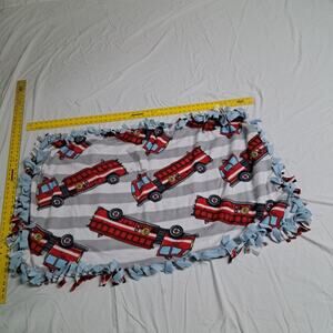 Handmade Dbl Fleece Tie Blanket Baby Crib Stroller Car Seat Red Fire Trucks